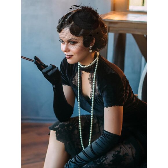 Women Mesh Fascinator Hats Set Veil Feather Headbands for Wedding Party - Picture 7 of 7